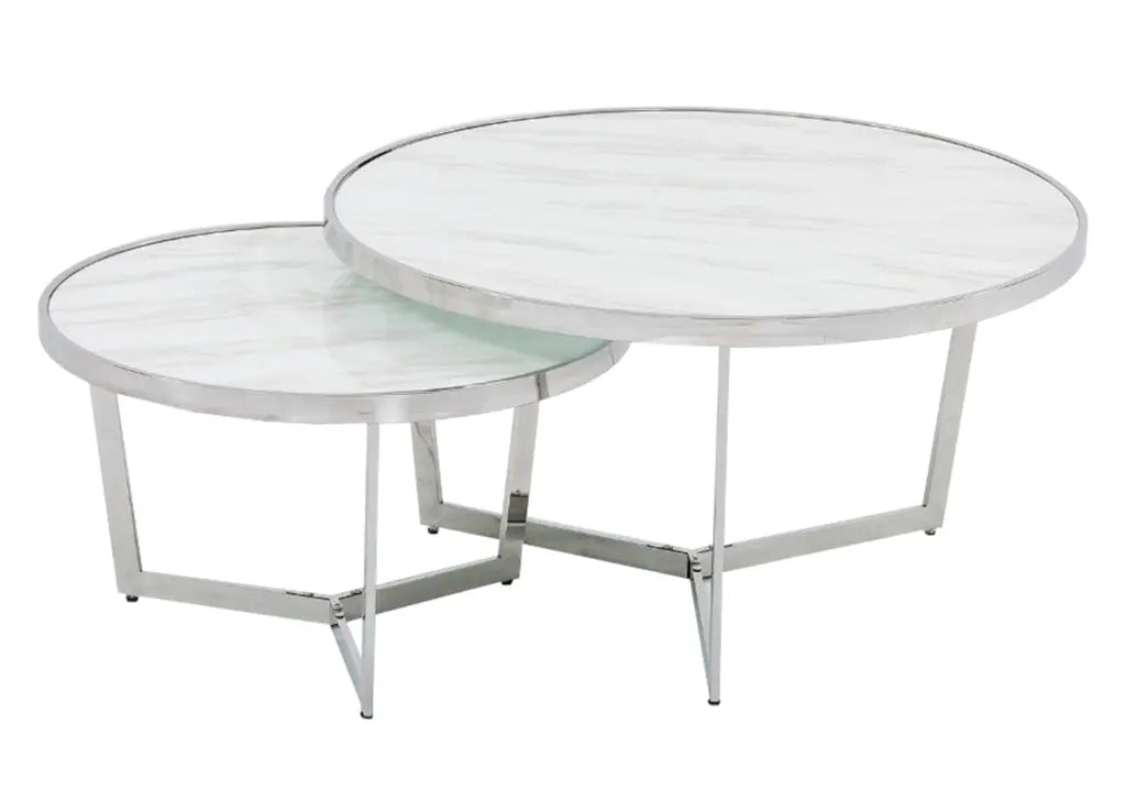 Tables basses gigognes rondes effet marbre blanc | Zyra