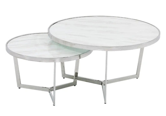 Tables basses gigognes rondes effet marbre blanc | Zyra