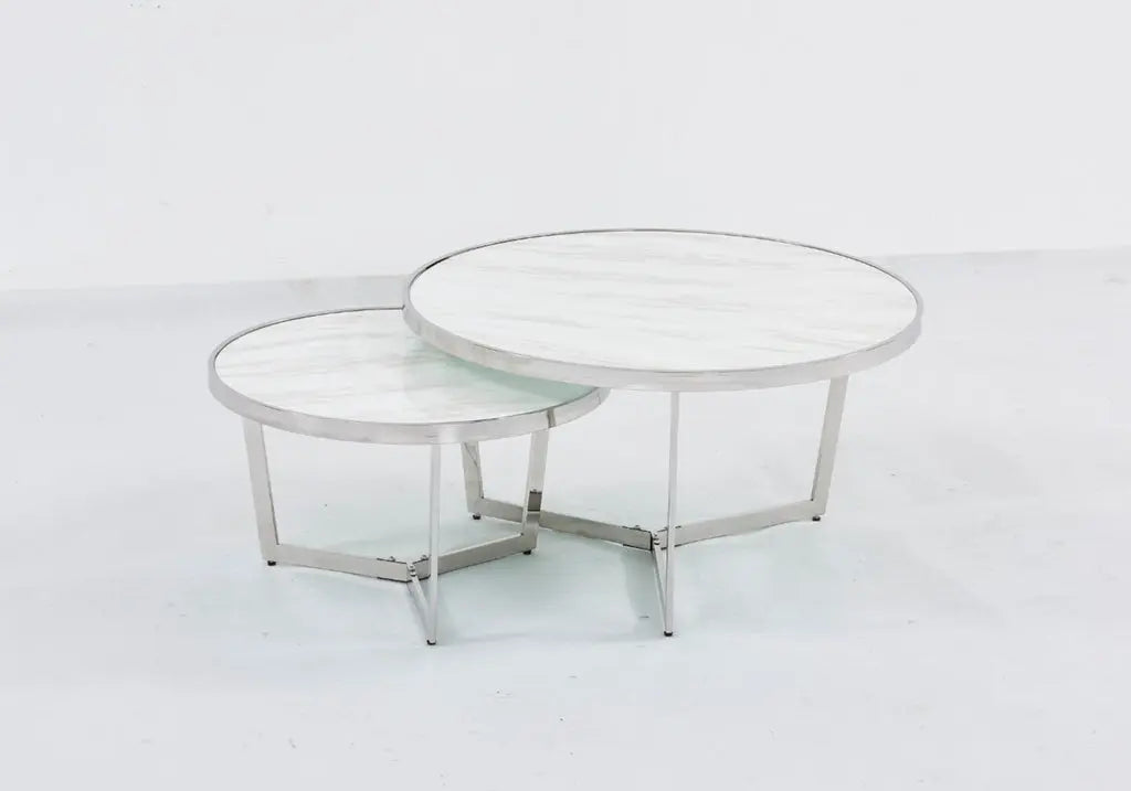 Tables basses gigognes rondes effet marbre blanc | Zyra