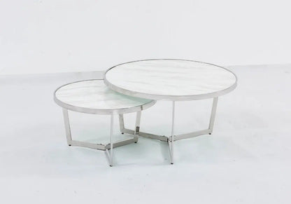 Tables basses gigognes rondes effet marbre blanc | Zyra