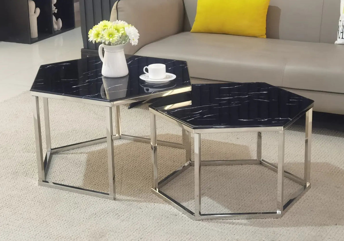 Tables basses gigognes modulables marbre noir | Zevo