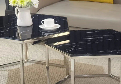Tables basses gigognes modulables marbre noir | Zevo