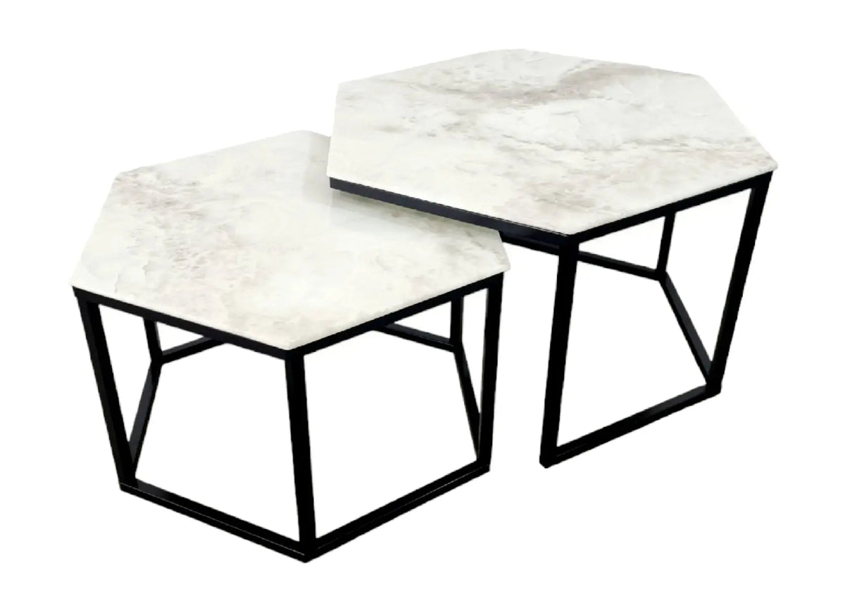 Tables basses gigognes marbre beige et noir | Zevo