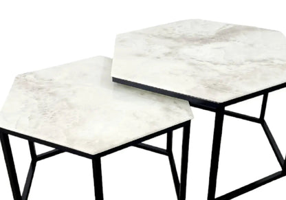 Tables basses gigognes marbre beige et noir | Zevo