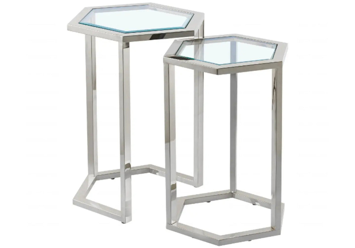 Tables d'appoint gigognes verre et acier doré | Zelix