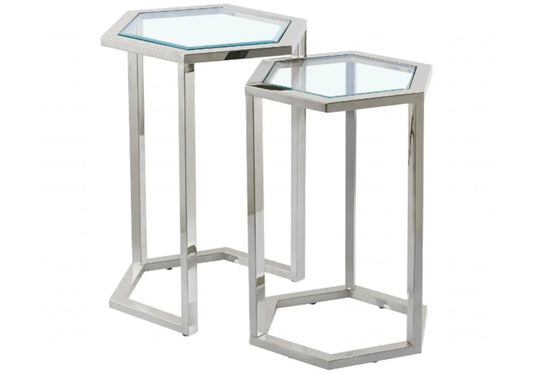 Tables d'appoint gigognes verre et acier doré | Zelix
