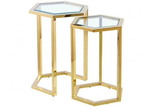Tables d'appoint gigognes dorées verre trempé | Zelix