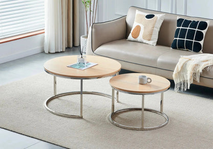 Tables gigognes bois de chêne et métal argenté | Opal