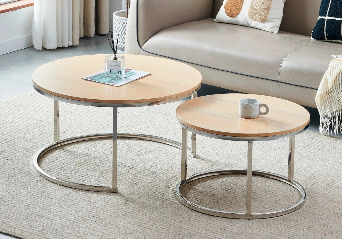 Tables gigognes bois de chêne et métal argenté | Opal