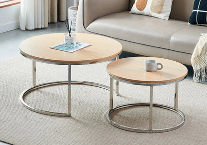 Tables gigognes bois de chêne et métal argenté | Opal