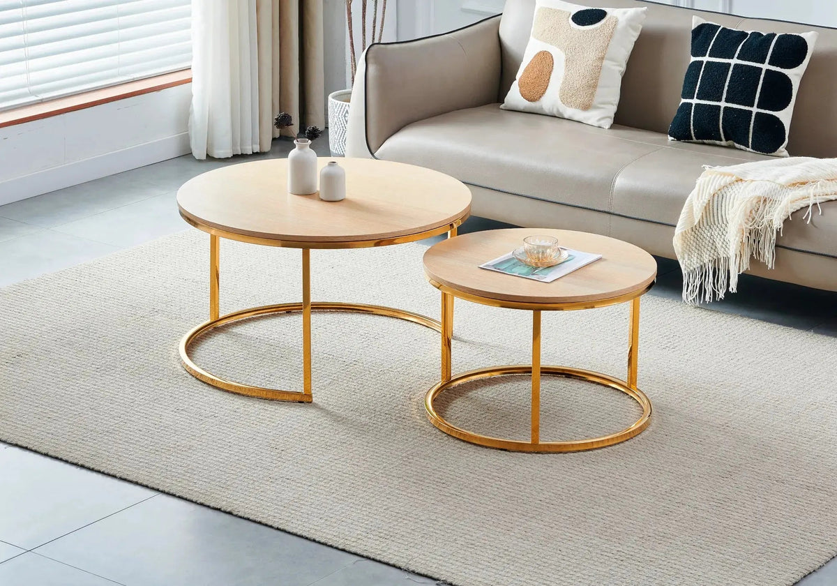 Tables gigognes bois de chêne et métal argenté | Opal