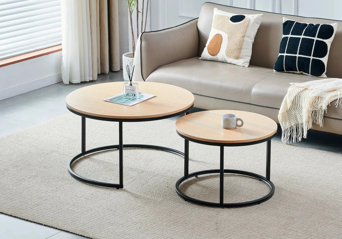 Tables gigognes bois de chêne et métal argenté | Opal