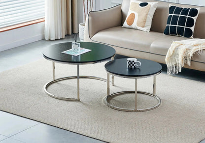 Tables gigognes bois noir et métal argenté | Opal
