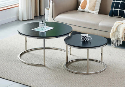 Tables gigognes bois noir et métal argenté | Opal