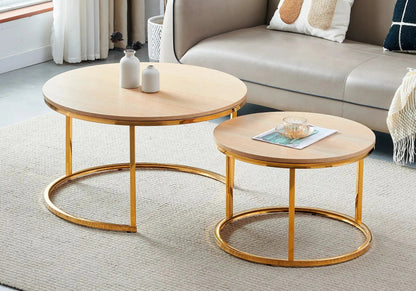 Tables gigognes bois de chêne et métal doré | Opal