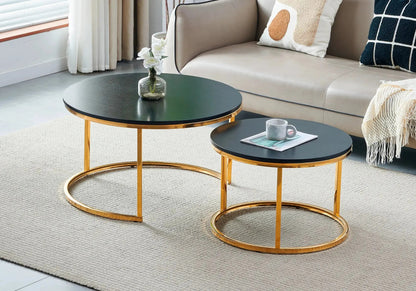 Tables gigognes design bois noir et métal doré | Opal
