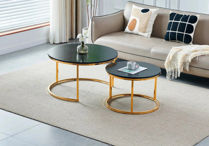 Tables gigognes design bois noir et métal doré | Opal