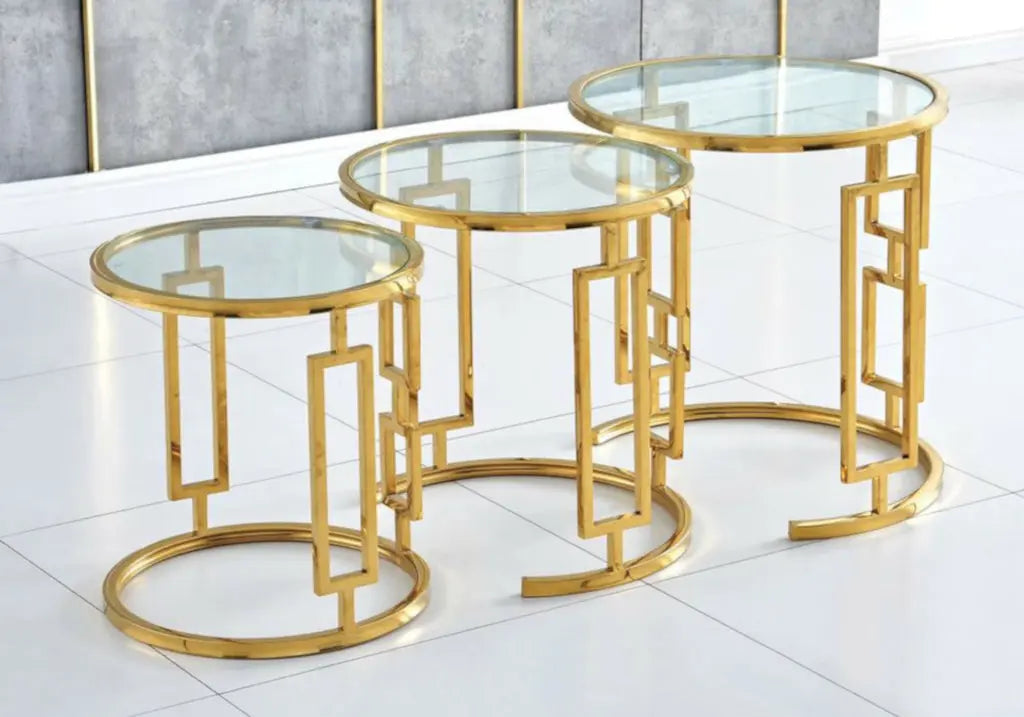 Tables gigognes dorées acier et verre trempé | Veltis