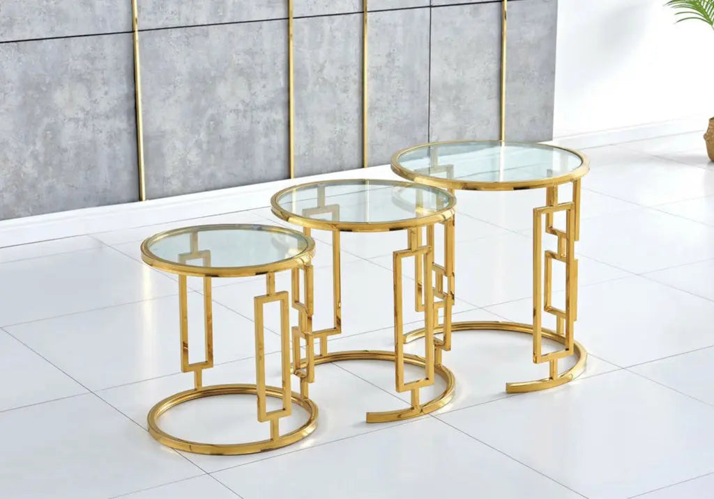 Tables gigognes dorées acier et verre trempé | Veltis