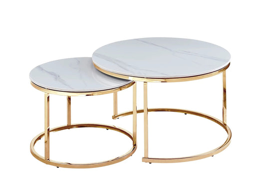 Tables gigognes dorées en céramique pour salon | Opal