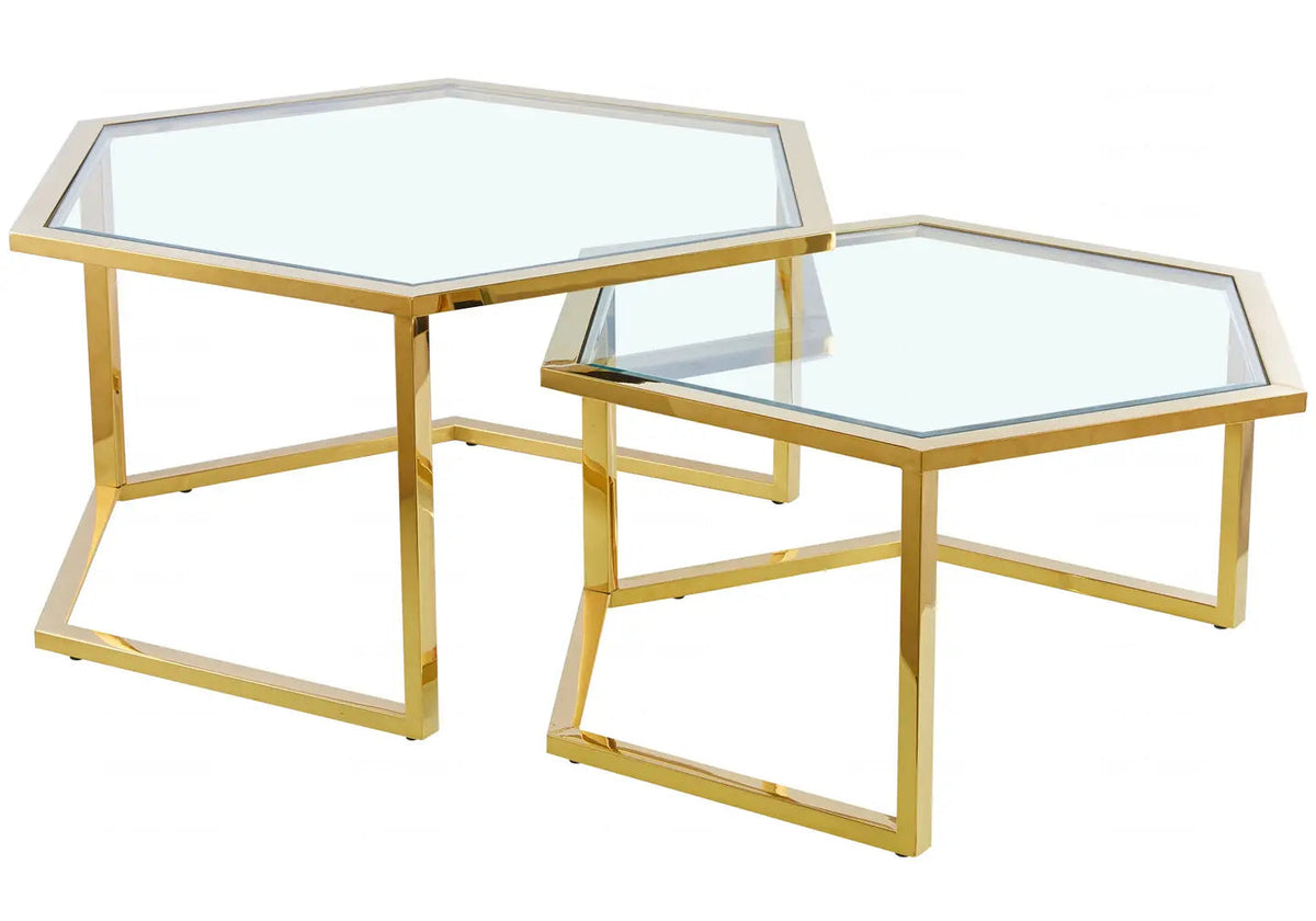 Tables gigognes dorées octogonales verre | Zelix