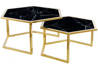 Tables gigognes dorées octogonales verre | Zelix