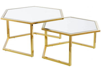 Tables gigognes dorées octogonales verre | Zelix