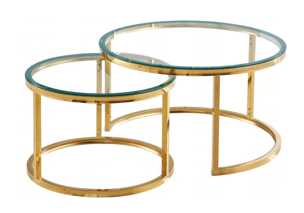 Tables gigognes rondes dorées verre trempé | Opal