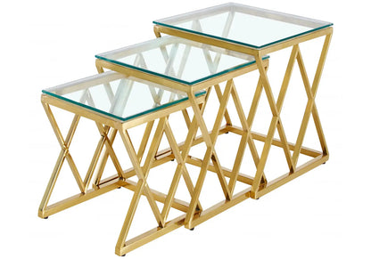 Tables gigognes dorées verre trempé pour salon | Vexta