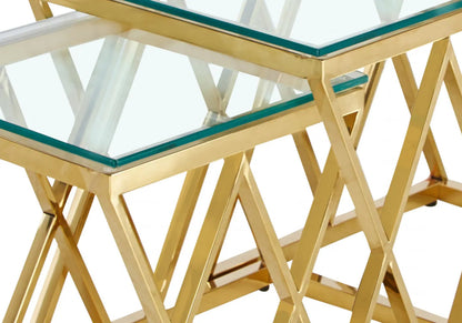 Tables gigognes dorées verre trempé pour salon | Vexta