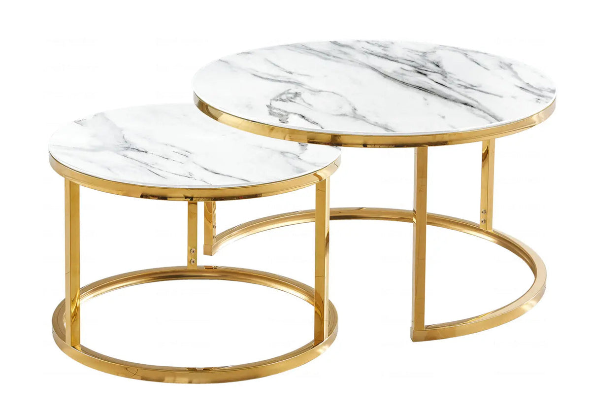 Tables gigognes dorées effet marbre blanc pour salon | Opal