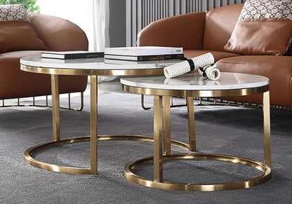 Tables gigognes dorées effet marbre blanc pour salon | Opal