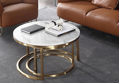 Tables gigognes dorées effet marbre blanc pour salon | Opal