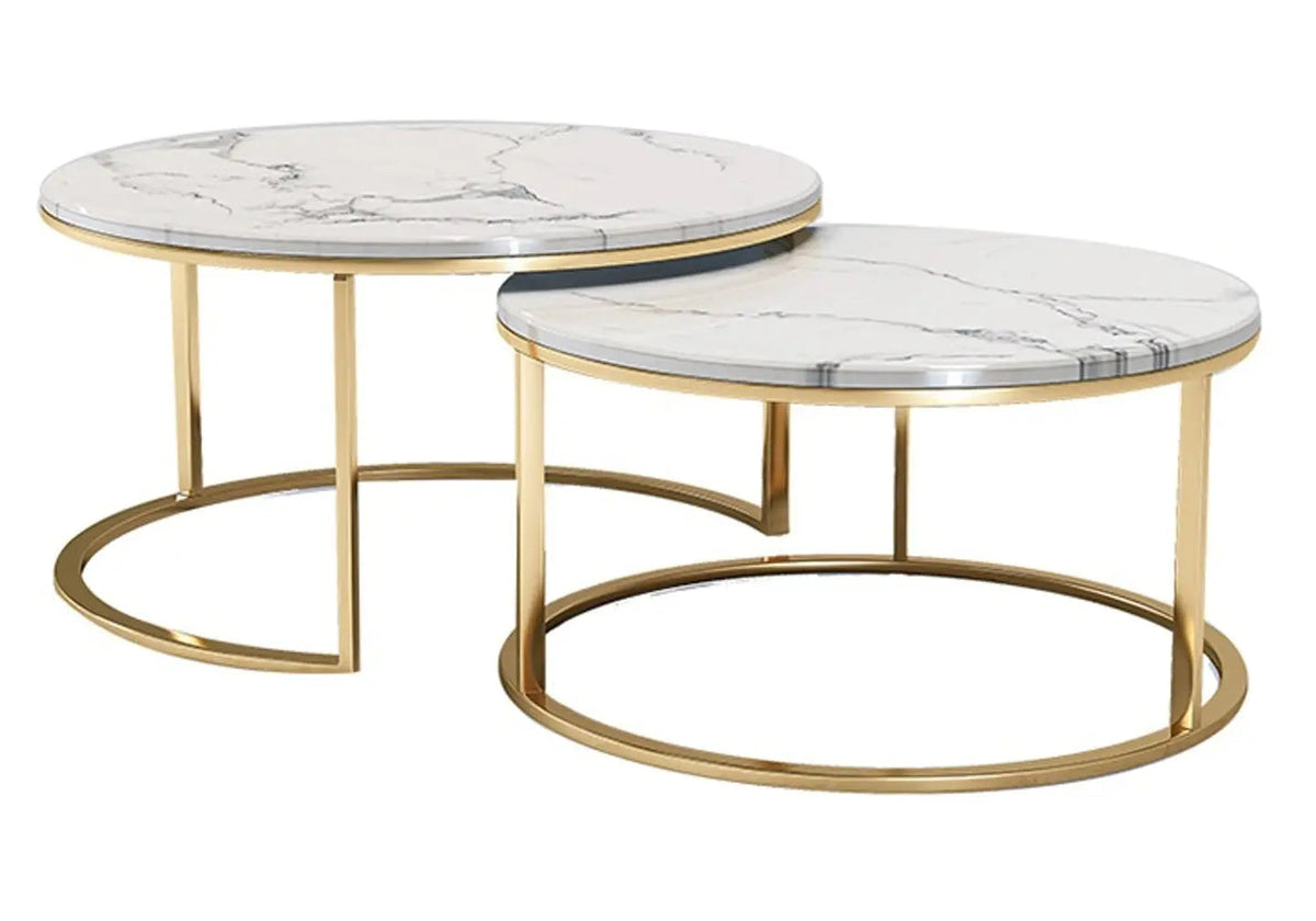 Tables gigognes dorées effet marbre blanc pour salon | Opal