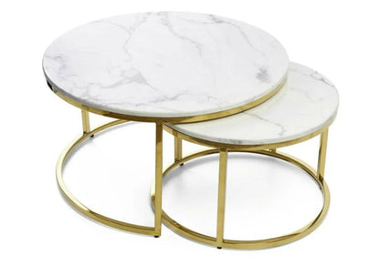 Tables gigognes dorées effet marbre blanc pour salon | Opal