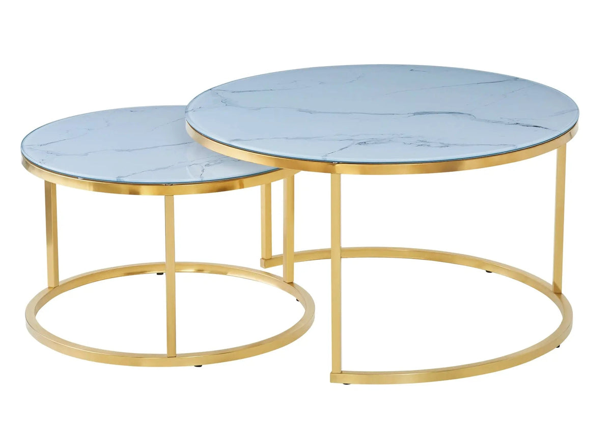 Tables gigognes dorées effet marbre blanc pour salon | Opal