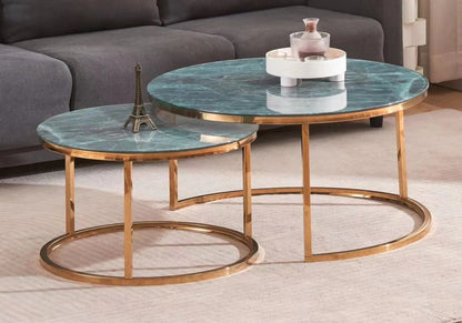 Tables gigognes dorées et marbre gris pour salon | Opal