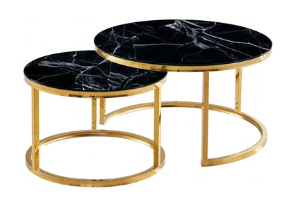 Tables gigognes dorées verre effet marbre noir | Opal