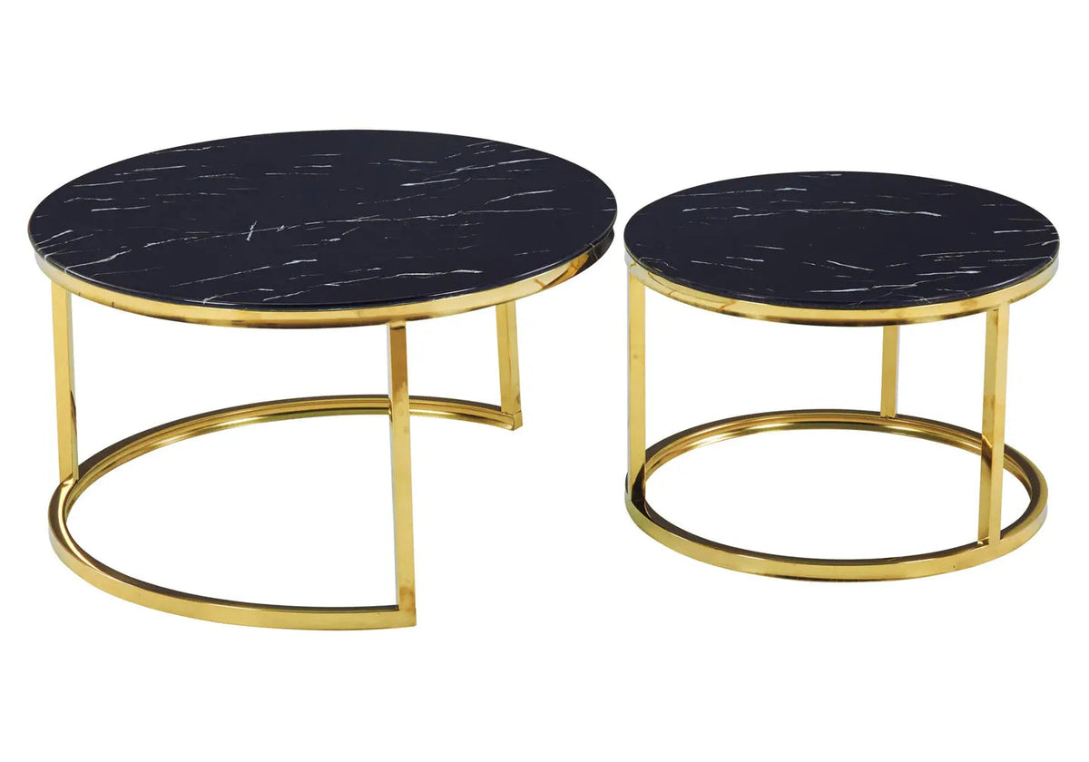Tables gigognes dorées verre effet marbre noir | Opal