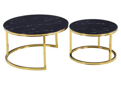 Tables gigognes dorées verre effet marbre noir | Opal