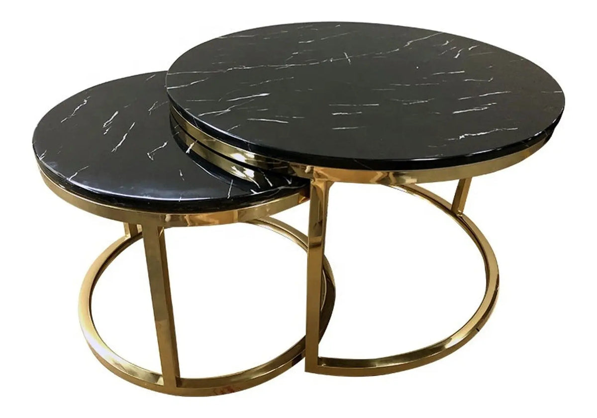 Tables gigognes dorées verre effet marbre noir | Opal