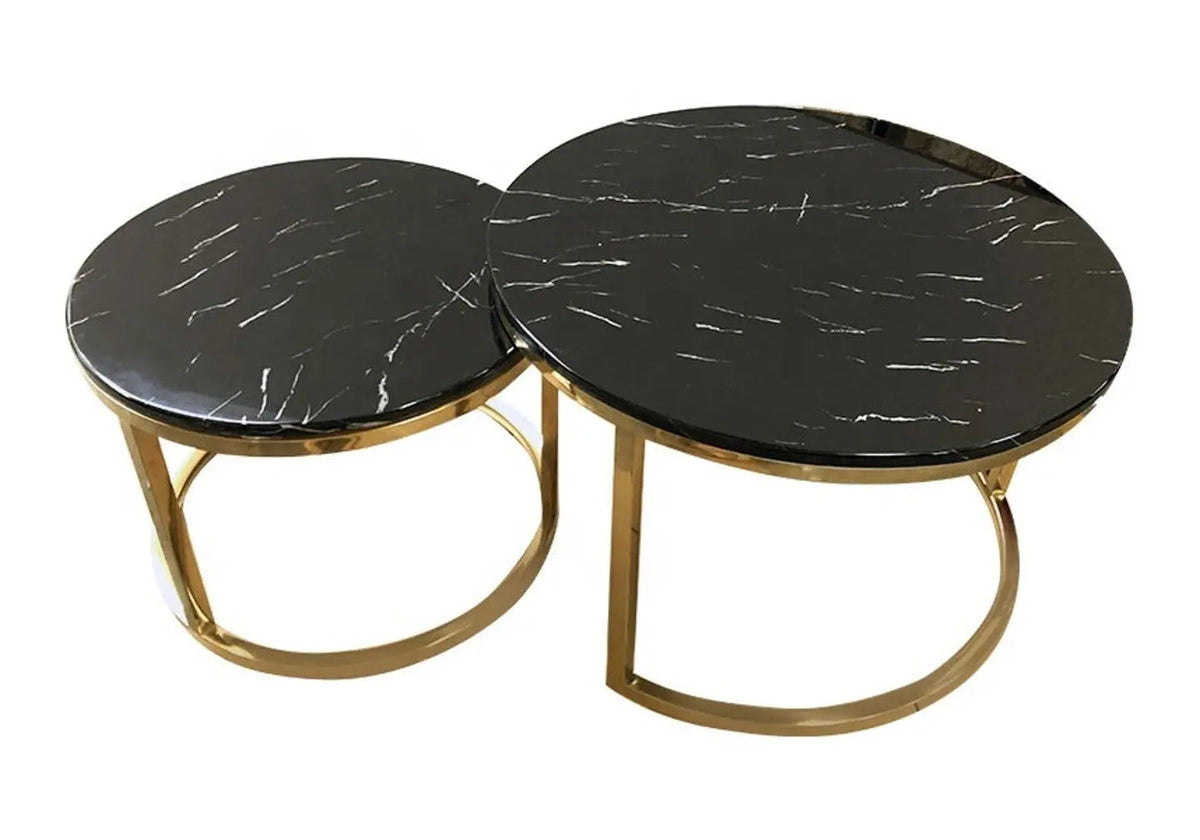 Tables gigognes dorées verre effet marbre noir | Opal
