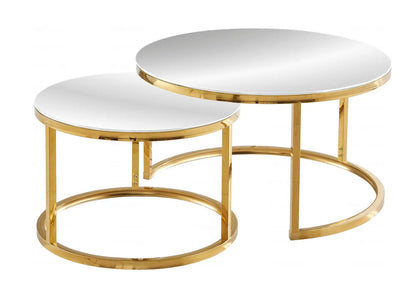 Tables gigognes rondes dorées et miroir de salon | Opal