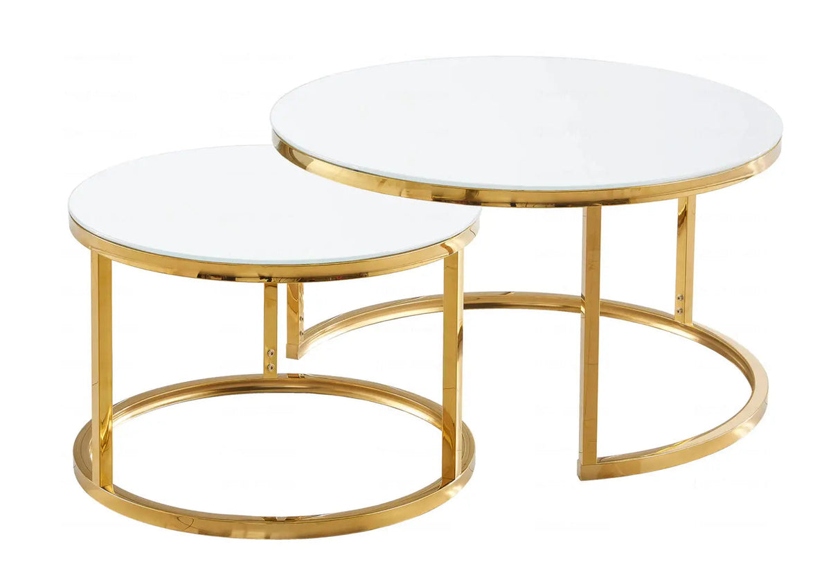 Tables basses gigognes dorées et verre blanc | Opal