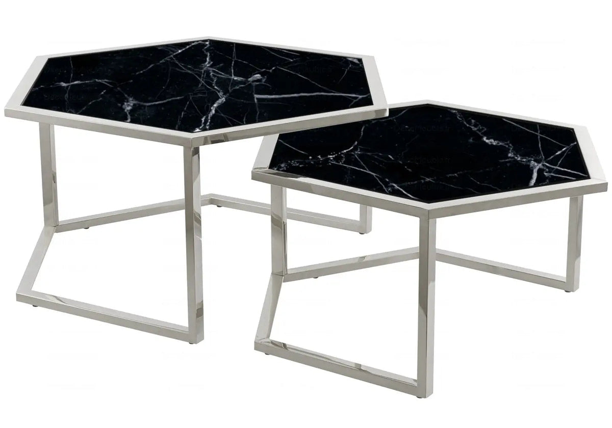 Tables gigognes design octogonales verre blanc | Zelix