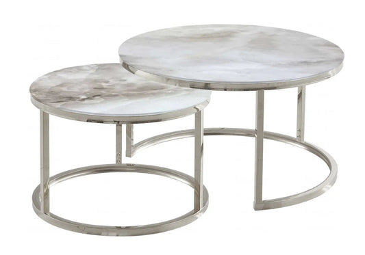 Tables gigognes verre effet marbre beige | Opal