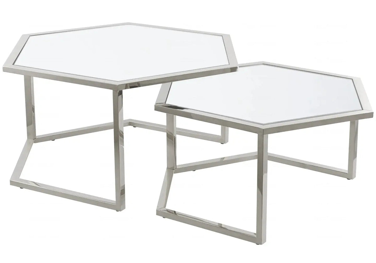 Tables gigognes octogonales verre marbre blanc | Zelix