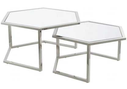 Tables gigognes octogonales verre marbre blanc | Zelix