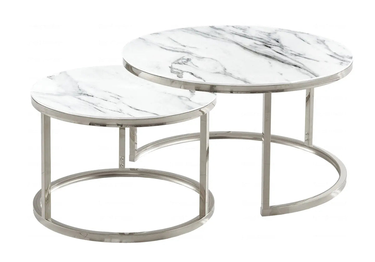 Tables gigognes design effet marbre blanc et acier | Opal