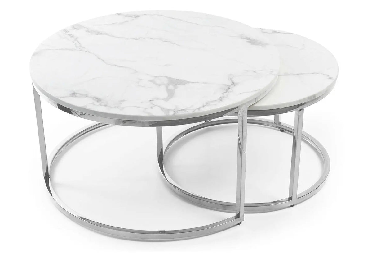 Tables gigognes design effet marbre blanc et acier | Opal
